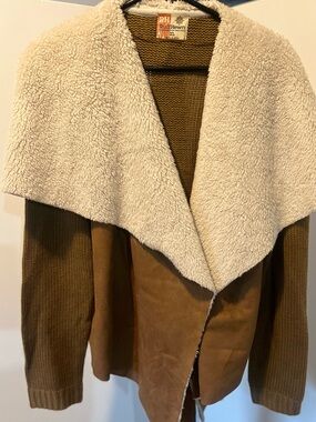 Ruff Hewn Sherpa Draped Jacket - Cream & Brown